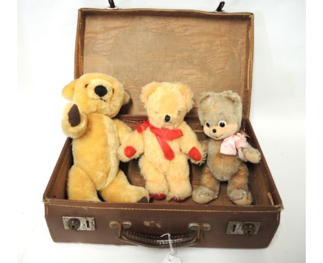 Three small teddy bears by Schuco, Merrythought and Farnell