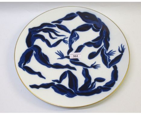Limoges circular porcelain charger designed for Bernardaud by Hervé Van der Straeten titled ' Bacchanale ', decorated with bl