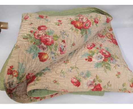 19th Century Welsh embroidered floral pattern quilt, 225 x 194cm approximatelySome sun discolouration but generally in good c