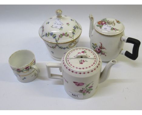 Two small Continental porcelain teapots, together with a sucrier and a coffee can (bearing various marks)Some restoration as 