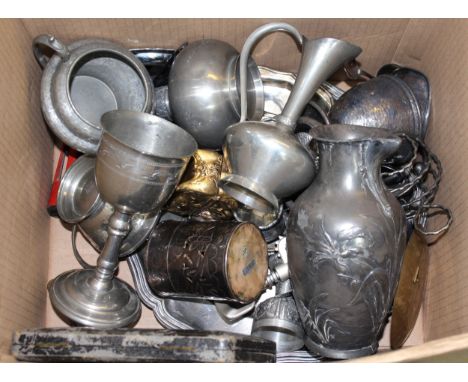 WMF Art Nouveau pewter jug, together with a quantity of other metalware