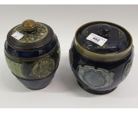 Two Royal Doulton stoneware commemorative tobacco jars, ' Edward VII Coronation ' and ' George V Coronation '