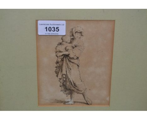 Attributed to Carlo Labruzzi, ink drawing, study of a mother and child, unsigned, 13.5 x 10.5cm, gilt framed