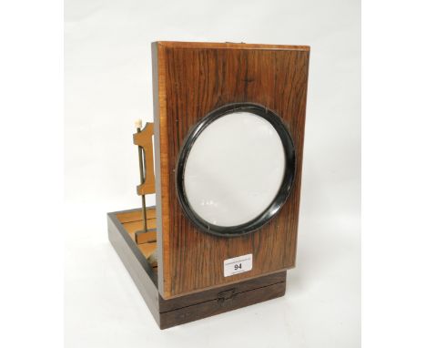 19th Century rosewood folding adjustable magnifying postcard viewer, 28cm wide