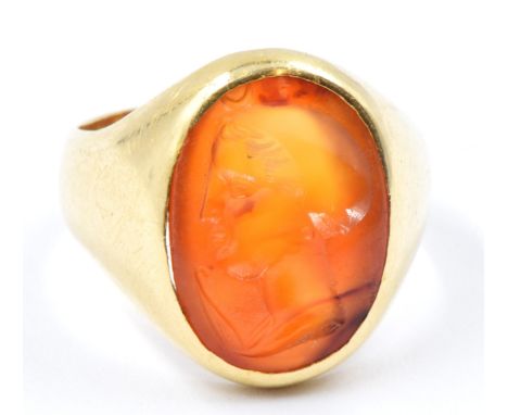 Roman portrait intaglio inset ring, size K, 6.5g