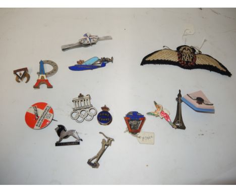 1936 Berlin Olympics brooch, together with various advertising brooches including a Guinness toucan and Pratt's Petrol man, t