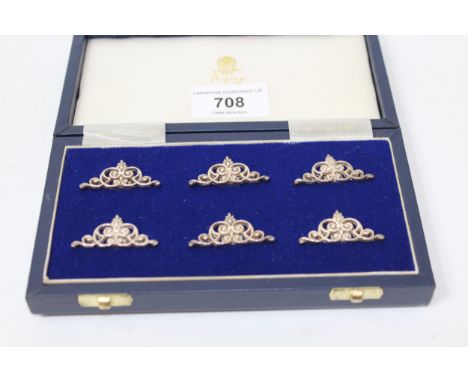 Cased set of six Asprey silver menu holders, Birmingham 1993