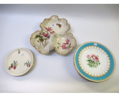 Limoges porcelain trefoil dish together with 5 Minton floral decorated dessert plates and 5 Alfred Meakin plates