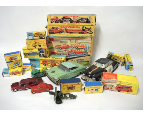 Corgi car transporter with original box, two Matchbox transporters K8 and M4 in original boxes, a quantity of other Dinky Toy