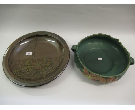 Mid Century Roseville pottery water lily bowl and a large dish, attributed to Walter Dexter (Canadian potter)