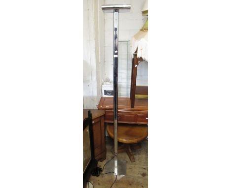 Modern chrome uplighter in Art Deco style, together with a mid Century teak hat and coat stand