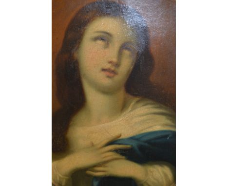 In the manner of Guido Reni, 18th / 19th Century oil on canvas, portrait of the Madonna, 55 x 46cm, oval, unframed