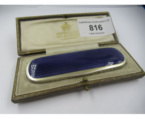 Asprey & Company, oval silver and mauve enamel toothpick box, in original caseCondition as shown in photos. Case does have so