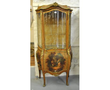 Late 19th Century French kingwood, ormolu mounted vitrine in Vernis Martin style, the serpentine front with single door above