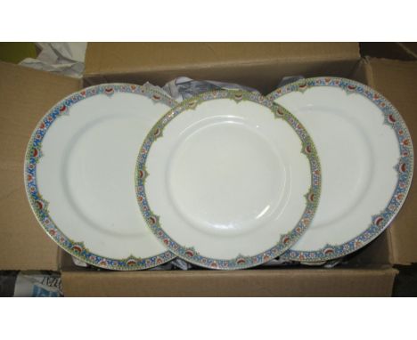 Limoges TLB porcelain dinner service with blue floral borders, including twenty four dinner plates and serving dishesSome chi