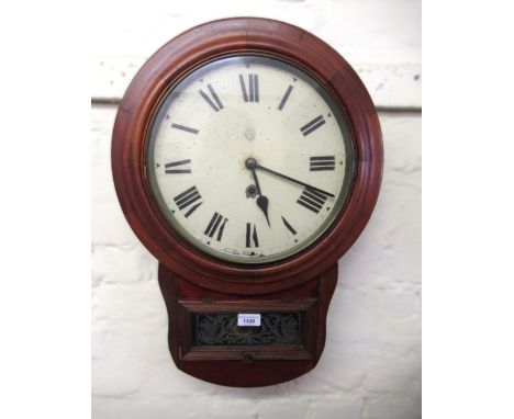 Late 19th / early 20th Century circular mahogany dial clock, the painted metal dial with Roman numerals and single train move