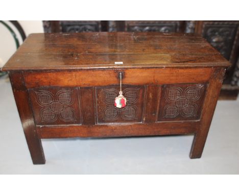Antique oak coffer, with three panel front (alterations), 112 x 50 x 68cm