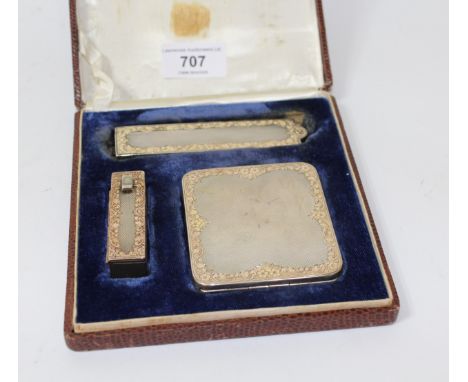 South American 835 silver compact, lipstick holder and comb case, in original fitted box