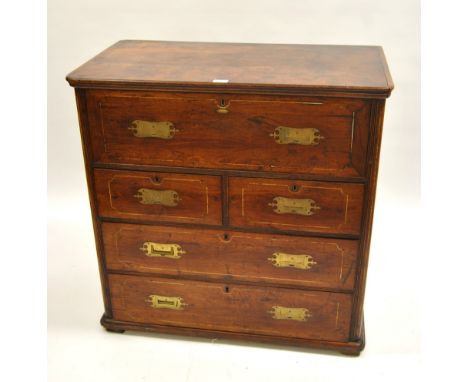 Early 19th Century mahogany secretaire military chest, the moulded top above a fitted drawer, two short drawers and two long 