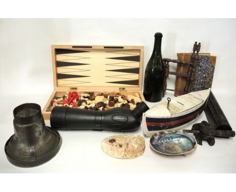 Early / mid 20th Century lifeboat form collection box in metal with key, together with a quantity of miscellaneous items, inc