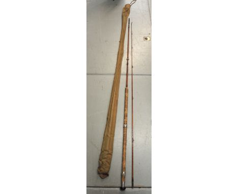 B. James &amp; Son, Richard Walker Mark IV two piece split cane fishing rod in a cloth bag