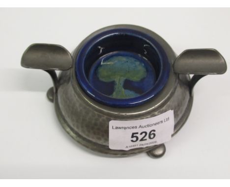 Moorcroft Moonlit Blue pattern Tudric pewter ashtraySlight scuff under rim of pottery where it has been seated on pewter, oth