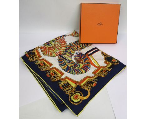 Hermes silk scarf / shawl, ' Sous L' Egide de Mars ', 128cm square, with a Hermes boxVery minor stains to one edge otherwise 
