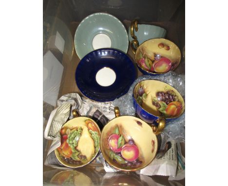 Set of six Aynsley fruit decorated cups and saucers, together with a Wedgwood Ivy pattern part tea serviceAynsley service has