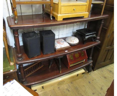 Victorian mahogany three tier buffet on scroll supports, 153cm wide