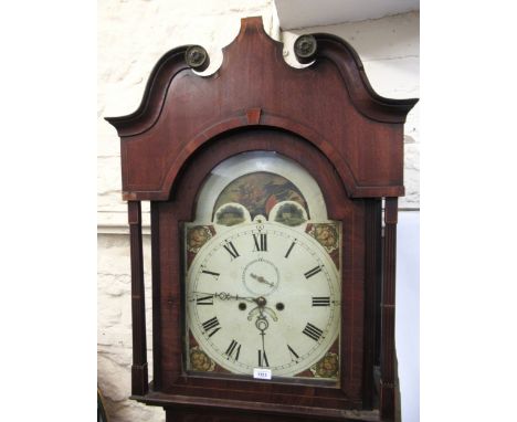 19th Century mahogany longcase clock with a painted moonphase dial and two train movement (at fault)