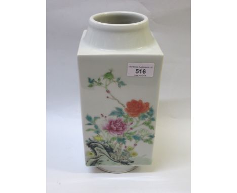 Chinese square porcelain floral decorated vase (with lamp hole to base), 28cm highHole to base as shown in photos