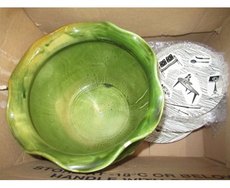 Small quantity of Ridgway Homemaker porcelain (some at fault), green glazed jardiniere, pair of large hexagonal baluster form