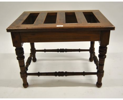 Late 19th Century mahogany luggage stool on turned supports