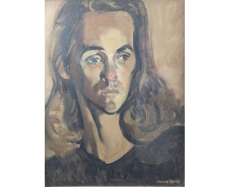 Nano Reid, Irish (1900-1981)  "Portrait of a Clogherhead Woman," O.O.C., head and shoulder Portrait of a Young Woman with lon