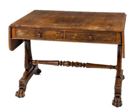 A very good Irish William IV period rosewood Sofa Table, by Williams and Gibton, Dublin, stamped and numbered 57756, with two