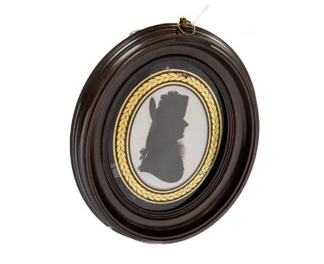 John Miers (1758-1821) A large Silhouette Profile Portrait of a Military Officer wearing a tricorn hat with cockade to one si