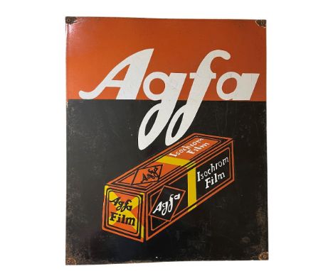 A Vintage enamel Advertisement&nbsp;Sign, for "Agfa Film," approx. 58cms x 48cms, pierced and worn, as a sign, w.a.f. (1) 