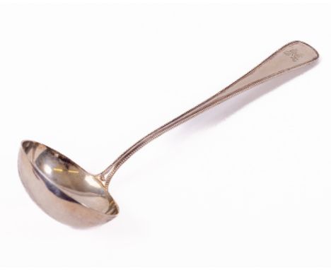 A heavy Danish silver Soup Ladle, of bead and tapering design by Oscar F. Dahl, Copenhagen 1904-1937, 210 grms, 12 1/2" (32cm