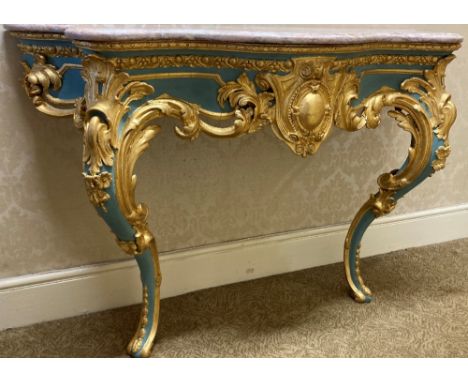 An attractive Louis XVI style giltwood and painted marble top Console Table, the moulded and shaped Sienna marble top over an