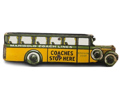A Vintage enamel Advertisement Sign, for "Marigold Coach Lines - Coaches Stop Here - Metropolitan System," approx. 25cms x 90
