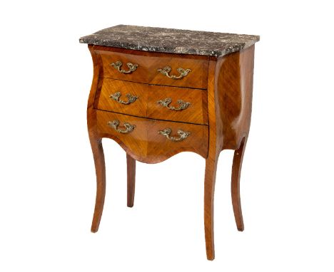 An attractive Louis XV style marble top Commode, of small proportions, the shaped speckled top over three drawers on cabriole