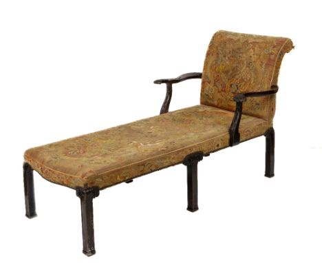 A fine quality Irish Georgian period mahogany Chaise Longue, the square and scroll back with two 'S' shaped and carved arms, 