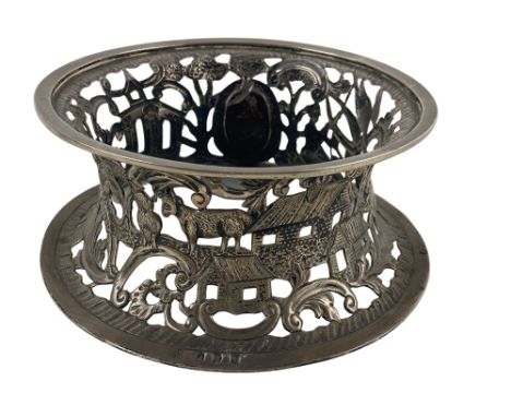 An Irish silver Dish Ring, pierced with rural and pastoral scenes, Dublin 1903, 18cms (7") 307 grams. (1) 