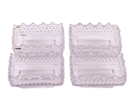A set of 4 rectangular 19th Century cutglass Epergne Sweet Meat Tubs, 10cms (4"). (4) 