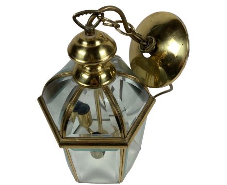 A Georgian style brass domed top Ceiling Light, with bevelled glass, approx. 35cms (14") high, ORM. (1) 