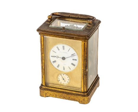 A very fine 19th Century French repeater gilt brass Carriage Clock, by M.P. Tooke, Paris, with five bevelled glass panels, a 