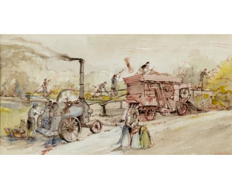 B. Parrish - 19th Century English School  "Portable Steam Engine and patent combined Threshing and Dressing Machine," waterco