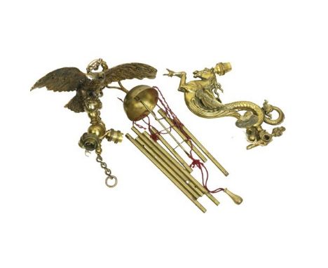 A brass Ceiling Light, modelled as an eagle with outstretched wings, together with a brass Wall Light modelled as Pegasus, an