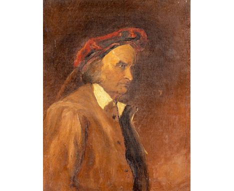19th Century Scottish School  "Portrait of a Clan Head wearing plaid tam" 24cms x 19cms (9 1/2" x 7 1/2"). (1) 