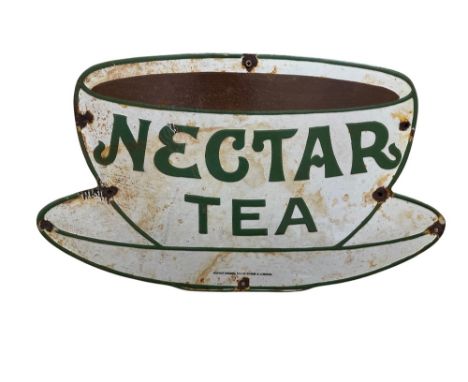 A Vintage enamel Advertisement&nbsp;Sign,&nbsp; for "Nectar Tea," approx. 32cms x 54cms; "Liptons Tea," approx. 19cms x 72cms